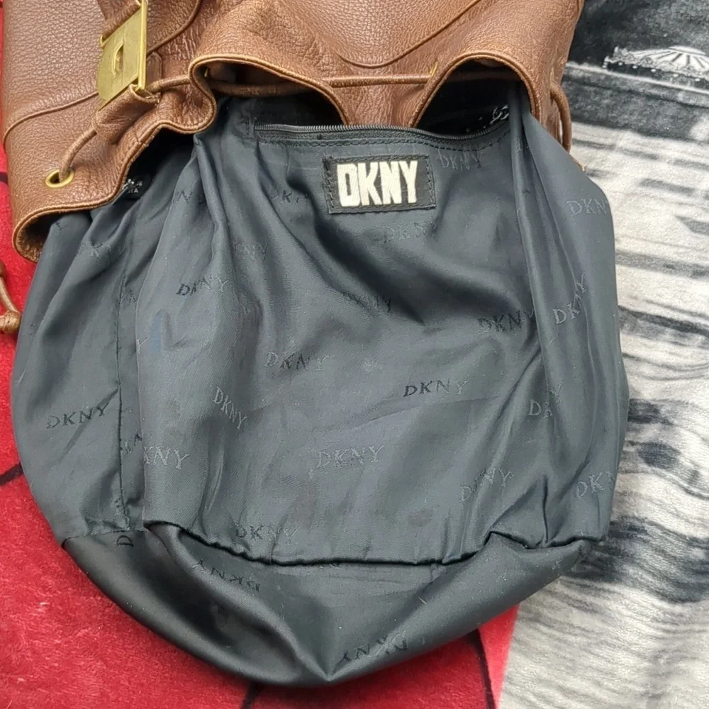 Donna Karen brown leather drawstring purse - Picture 8 of 11